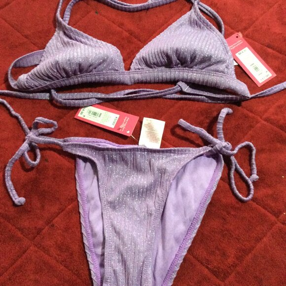Target Xhileration Sparkly Lavendar Tie Bikini Set Size XS Bottom Top M (4-6) NW - Picture 1 of 2